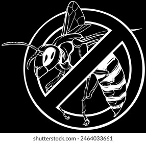 Abeja en línea blanca sobre fondo negro