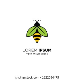 Bee wing leaf green logo design vector template linear style. Hornet bug illustration outline icon vector.