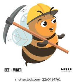 A bee working as a miner holding a pickaxe. A cute bee character for the mining business.