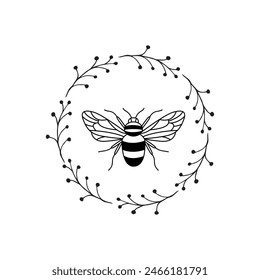 Bee and wreath vector illustration
