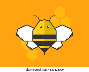 Bee With Yellow Honeycomb Vector on Orange Background