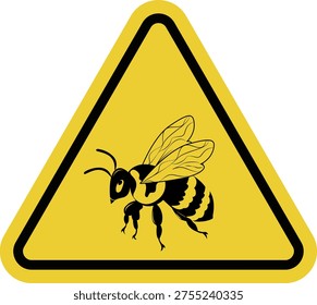Bee. Yellow warning triangle sign. Area where bees are present or an apiary is located. Keep away from hives and be aware of the risk of allergic reactions to insect stings.