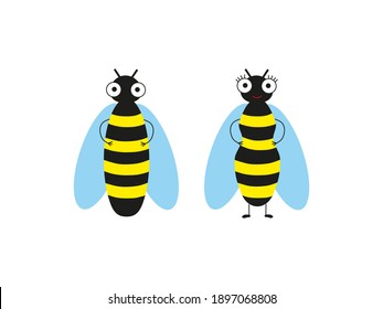 Bee-a girl and a boy in a cartoon style. Vector illustration.