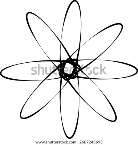 Beech ka circle (center): atom ka nucleus dikhaya gaya hai, jahan protons aur neutrons hotay hain.

Chaar ya zyada gol chakray (loops): yeh electron orbits hain jahan electrons ghoomtay hain.

Yeh mod