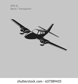 beechbaron Small plane vector illustration. Twin engine propelled aircraft. Vector illustration.