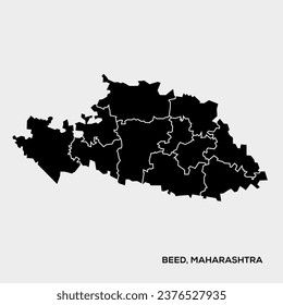 Beed district with Taluqa aria map vector icon on white background. Beed district Maharashtra.