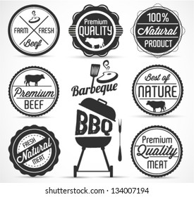 Beef and Barbecue Badges and Labels in Vintage Style