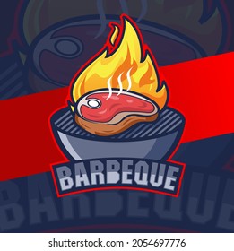 beef barbeque steak logo designs with fire for bbq grill logo restaurant