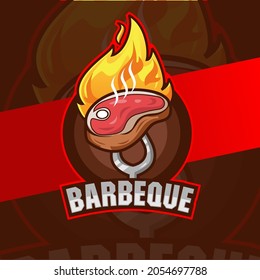 beef barbeque steak logo designs with fire for bbq grill logo restaurant
