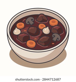 Beef Bourguignon Flat Vector Illustration