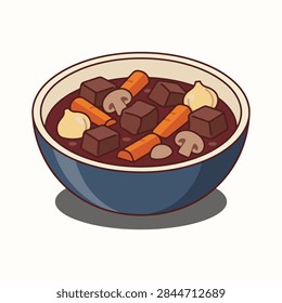 Beef Bourguignon Flat Vector Illustration