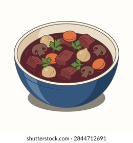 Beef Bourguignon Flat Vector Illustration