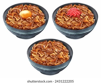 
Beef bowl  Red ginger  Raw egg  Food  Cooking  Rice  Japanese food