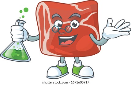 Beef brainy Professor Cartoon design grasp a glass tube