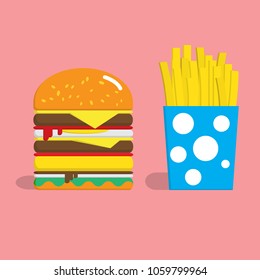 Beef burger and chips vector