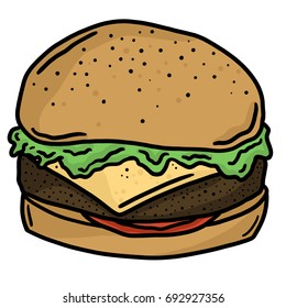 Beef Burger Fast Food Line Art Vector Illustration Clip Art