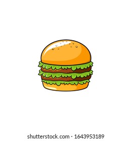 Diseño vector de icono de la hamburguesa de carne con fondo amarillo claro