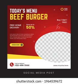 Beef burger menu social media promotion banner template