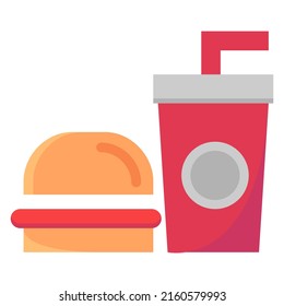 beef burger with soda, suitable for use in the food or culinary industry