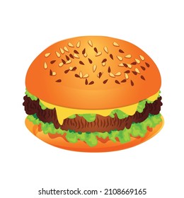 Beef burger vector illustration. Fast Food Illustration.  Burger with white background. Burger illustration in cartoon  style. 