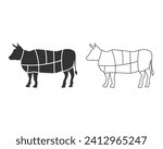 Beef butcher diagram template. Cuts of Beef line icon set. Vintage template for groceries, butcher shop, meat packaging. Vector illustration