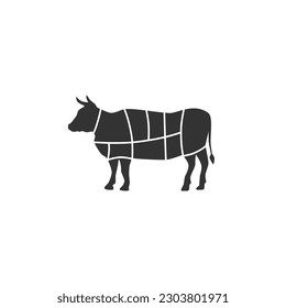 Beef butcher diagram template. Cuts of Beef. Vintage template for groceries, butcher shop, meat packaging. Vector illustration