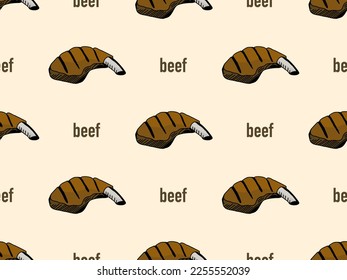 beef cartoon character seamless pattern on orange background