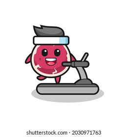 beef cartoon character walking on the treadmill , cute style design for t shirt, sticker, logo element