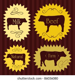 Beef cattle food labels illustration collection