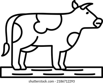beef cattle at green fields vector line icon design, Farming and Agriculture symbol, village life Sign, Rural and Livestock stock illustration, Dairy farming Concept