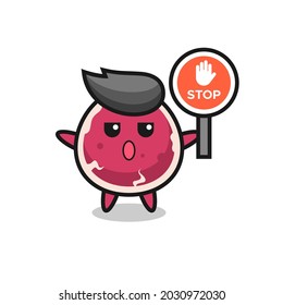 beef character illustration holding a stop sign , cute style design for t shirt, sticker, logo element