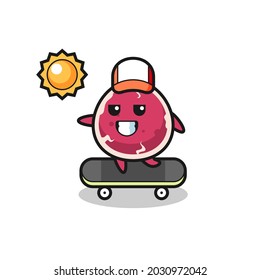 beef character illustration ride a skateboard , cute style design for t shirt, sticker, logo element
