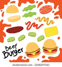 beef cheese burger vector set