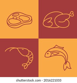 beef, chicken, fish, shrimp, red and yellow color food background design