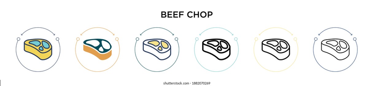 Beef chop icon in filled, thin line, outline and stroke style. Vector illustration of two colored and black beef chop vector icons designs can be used for mobile, ui, web