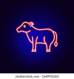 Beef Cow Neon Sign. Vector Illustration of Animal Promotion.