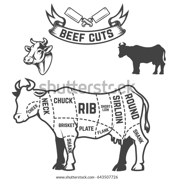 Beef Cuts Butcher Diagram Cow Illustrations Stock Vector (Royalty Free ...