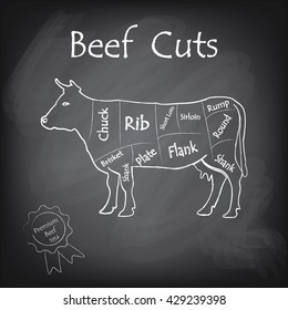 Beef Cuts. Chalckboard. 