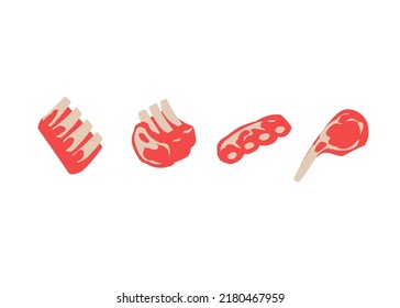 Beef cuts guide, rib parts, hand drawn meat icons
