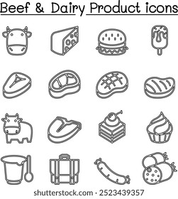 Beef  Dairy Products icon set in thin line style