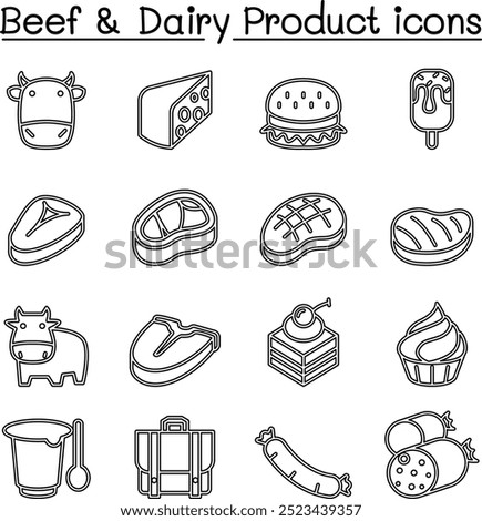 Beef  Dairy Products icon set in thin line style