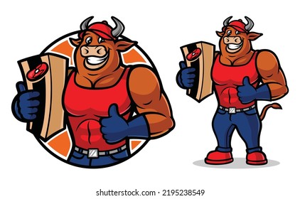 Beef delivery mascot, cow mascot with a stocky body for logo or illustration vector