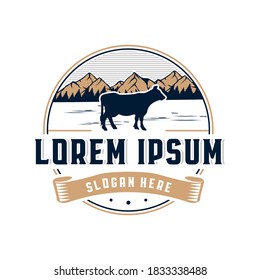 Beef farm vintage circle badge logo