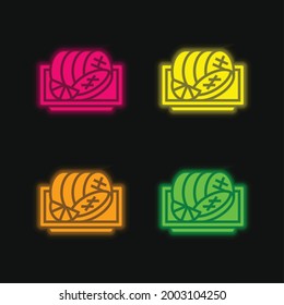 Beef four color glowing neon vector icon