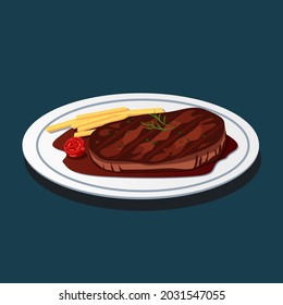 Beef with french fries. Vector illustration 