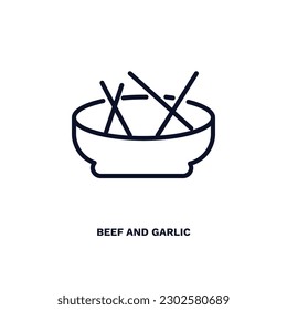 beef and garlic icon. Thin line beef and garlic icon from culture and civilization collection. Outline vector isolated on white background. Editable beef and garlic symbol can be used web and mobile