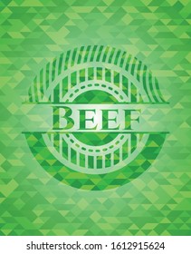 Beef green emblem with mosaic background. Vector Illustration. Detailed.