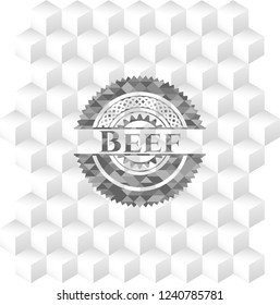 Beef grey badge with geometric cube white background