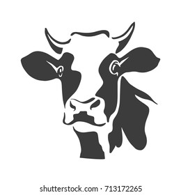 Beef head isolated, Cow black and white vector illustration