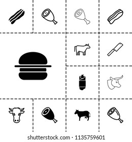 Beef icon. collection of 13 beef filled and outline icons such as bacon, cow, meat, butcher knife, burger. editable beef icons for web and mobile.